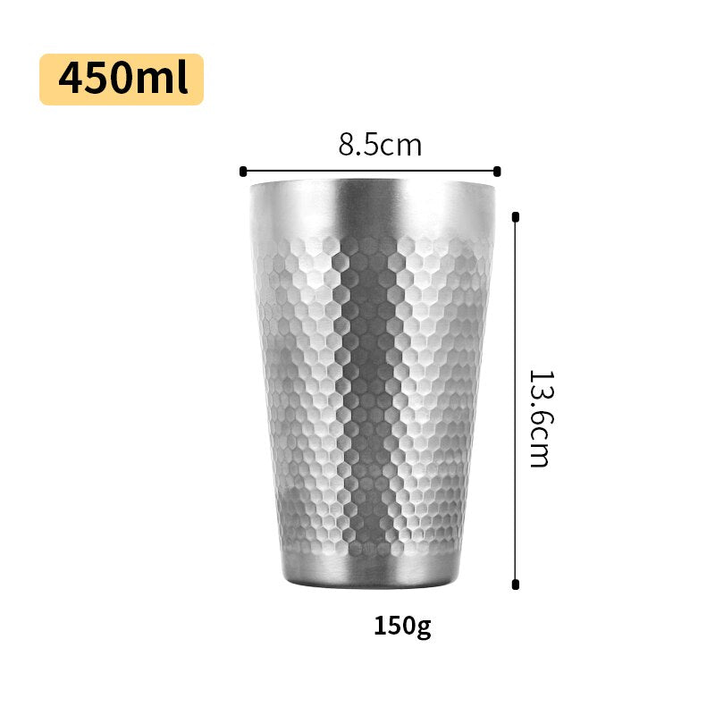 Double-Wall 304 Stainless Steel Mug Hammer Diamond Texture Coffee Double-Wall Prevents Scalding Mug Beer Cup Water Mugs