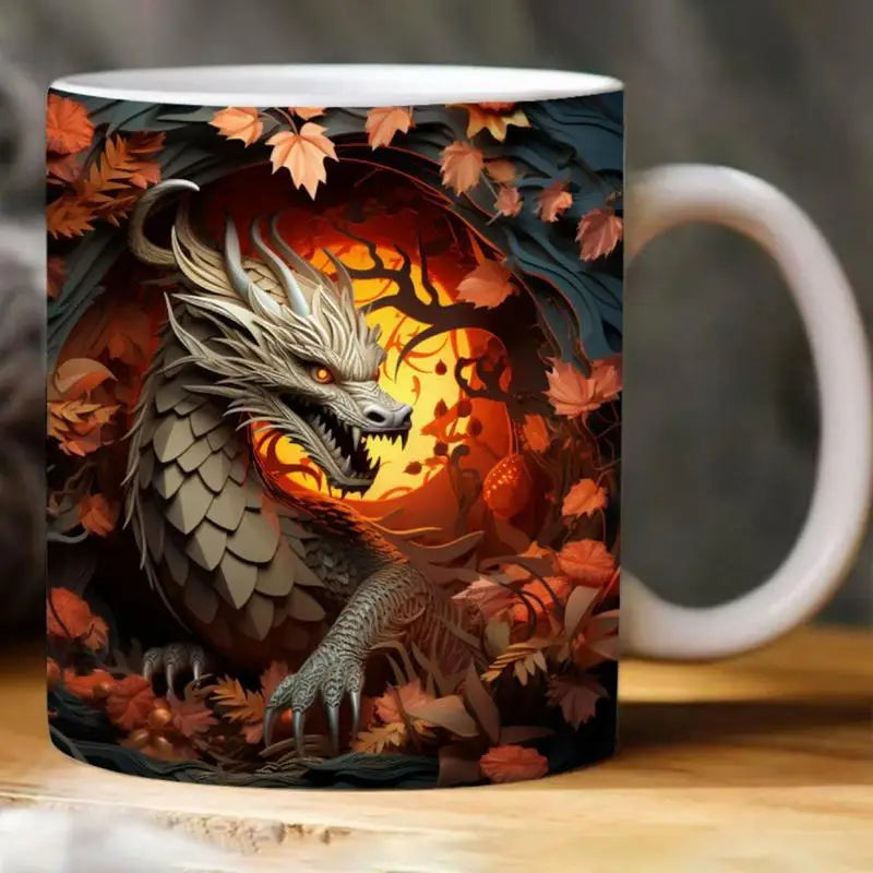 Anime Dragon Mug 3D Effect Dragon Print Ceramic Coffee Cup