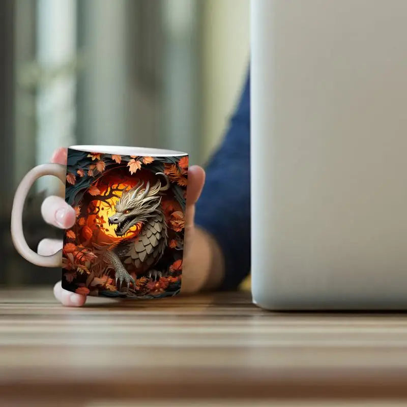 Anime Dragon Mug 3D Effect Dragon Print Ceramic Coffee Cup