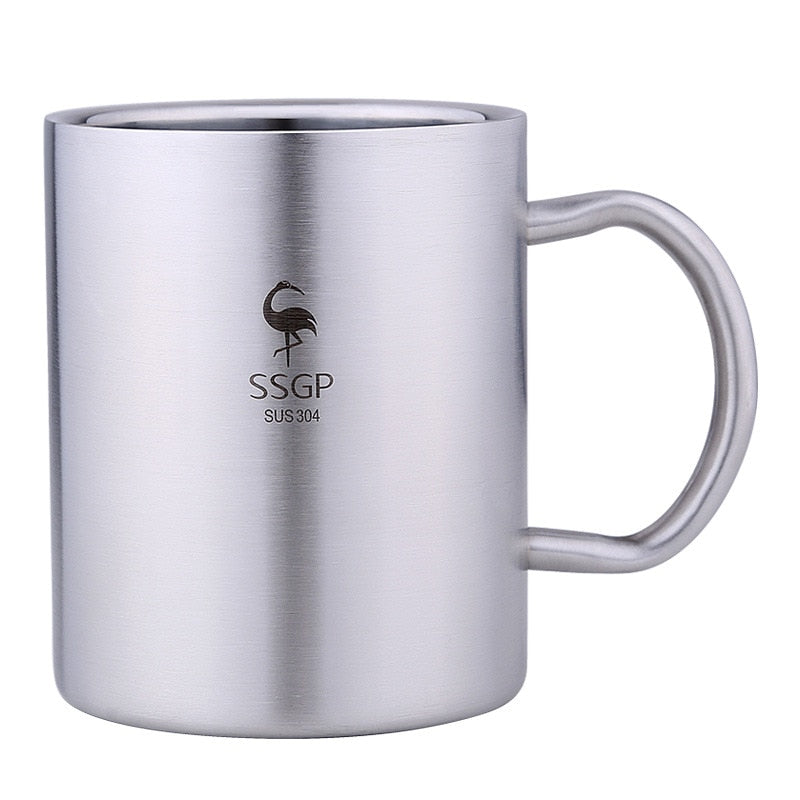Double Layer 304 Stainless Steel Cup Handgrip Tea Water Travel Coffee Mug 400ml