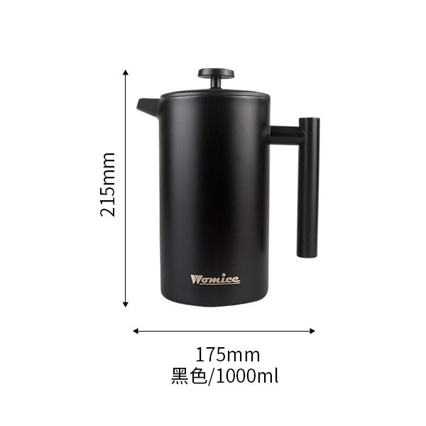 1L Vacuum Double Wall Stainless Steel French Press Coffee Maker Cafe Pot Kitchen Accessories Teapot Free Shipping Cafe Machine