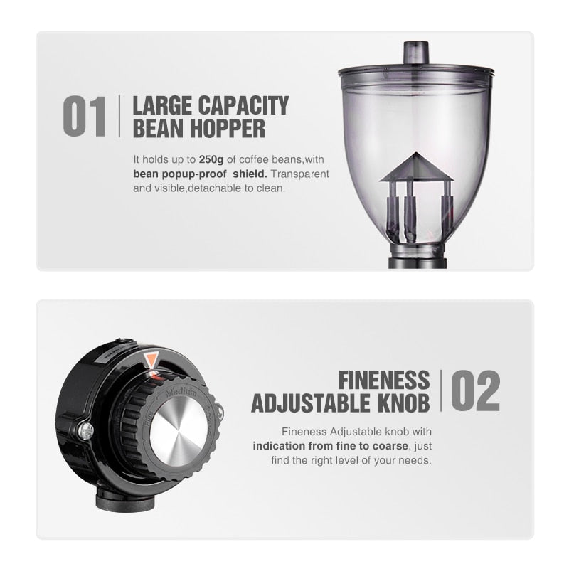 HiBREW 8 Settings Electric Coffee Bean Grinder for Espresso or American Drip coffee Durable Flat Burr Die-casting Housing G1