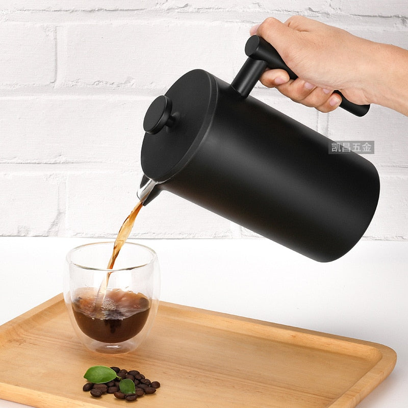 1L Vacuum Double Wall Stainless Steel French Press Coffee Maker Cafe Pot Kitchen Accessories Teapot Free Shipping Cafe Machine