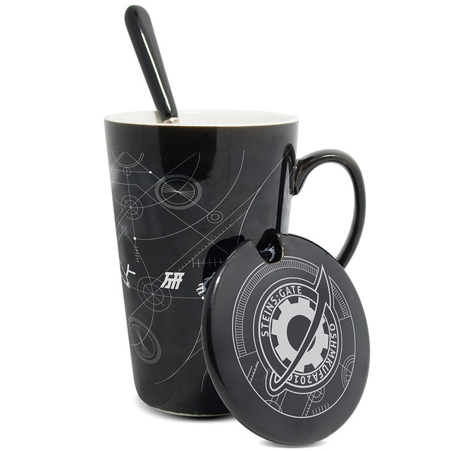 Anime Steins;Gate Okabe Rintarou Water Cup Daily Ceramic Coffee Mug Cup Gold stamping Men Women Spoon+Cup lid Cup A Great Gift for any Occasion