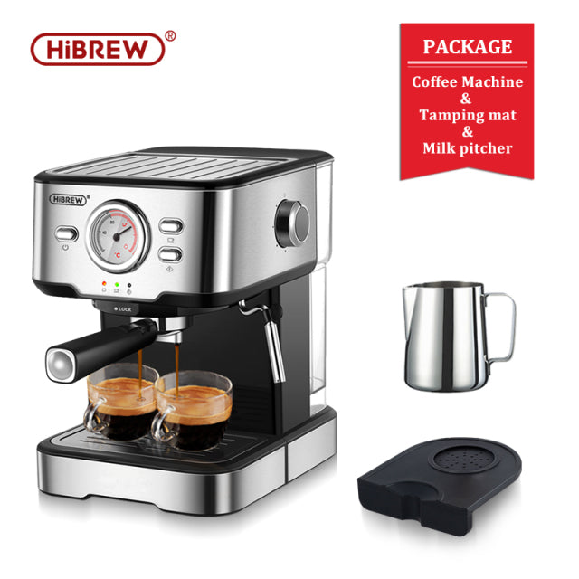 HiBREW Coffee Machine Cafetera 20 Bar Espresso inox Semi Automatic Expresso Cappuccino Hot Water Steam Temperature Display H5