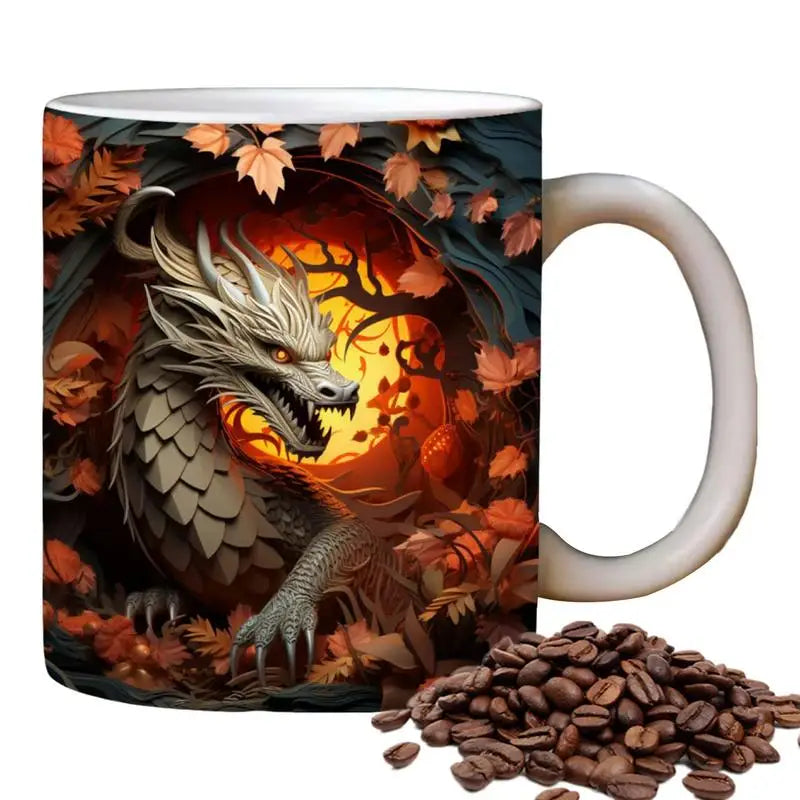 Anime Dragon Mug 3D Effect Dragon Print Ceramic Coffee Cup