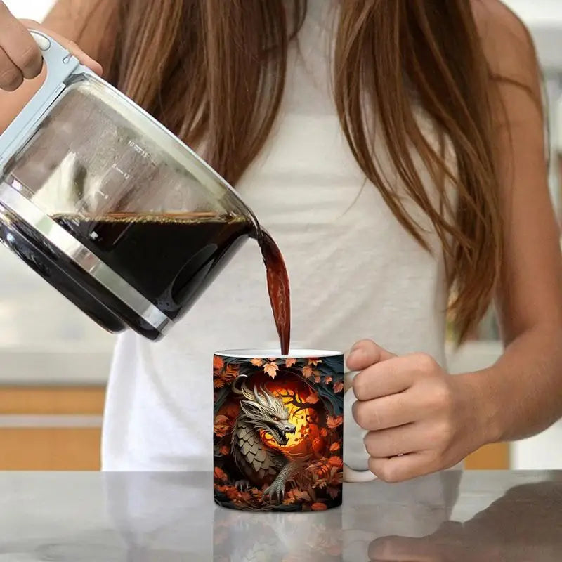 Anime Dragon Mug 3D Effect Dragon Print Ceramic Coffee Cup