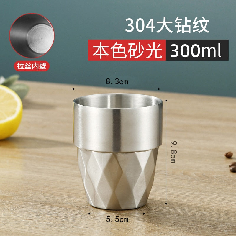 Double-Wall 304 Stainless Steel Mug Hammer Diamond Texture Coffee Double-Wall Prevents Scalding Mug Beer Cup Water Mugs