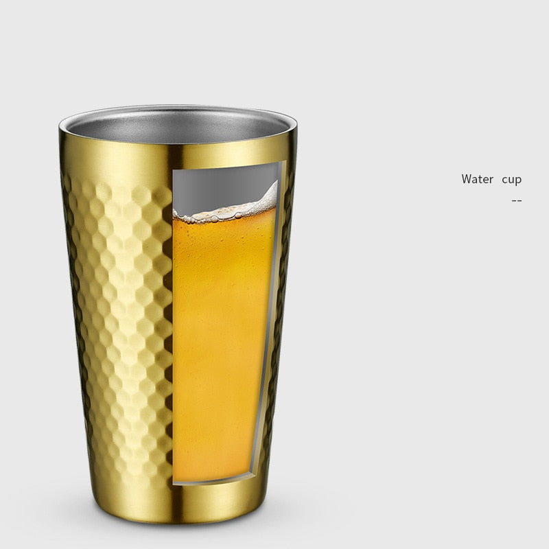 Double-Wall 304 Stainless Steel Mug Hammer Diamond Texture Coffee Double-Wall Prevents Scalding Mug Beer Cup Water Mugs