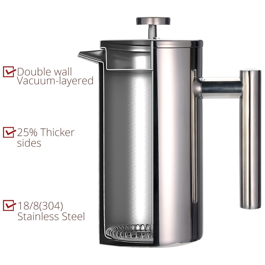 Best French Press Coffee Maker - Double Wall 304 Stainless Steel - Keeps Brewed Coffee or Tea Hot-3 size with sealing clip/Spoon