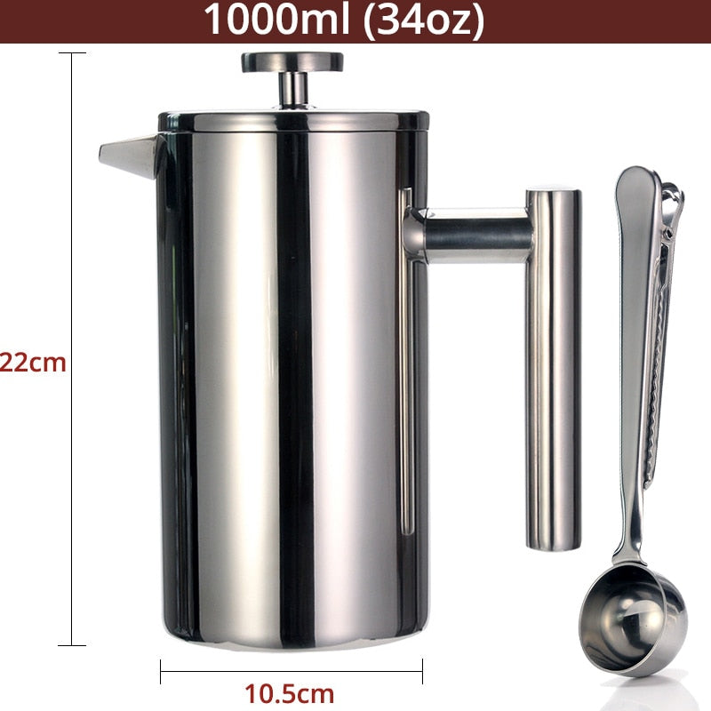 Best French Press Coffee Maker - Double Wall 304 Stainless Steel - Keeps Brewed Coffee or Tea Hot-3 size with sealing clip/Spoon