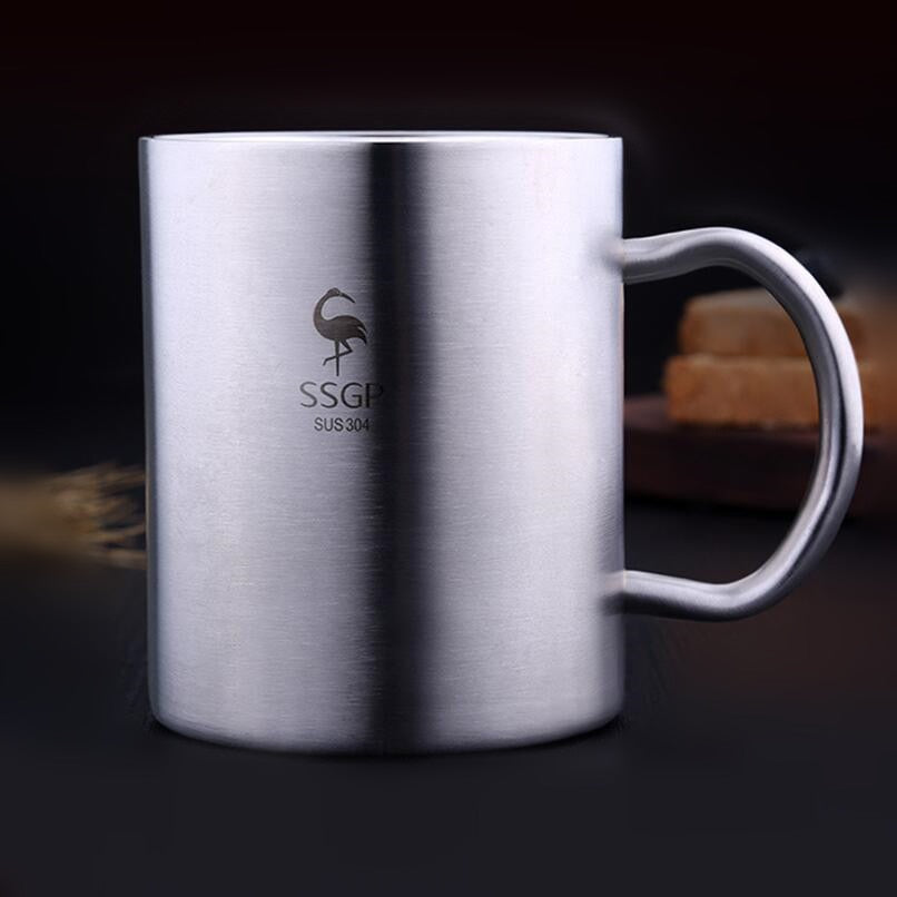 Double Layer 304 Stainless Steel Cup Handgrip Tea Water Travel Coffee Mug 400ml
