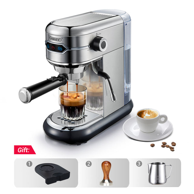 HiBREW Coffee Maker Cafetera 19 Bar Inox Semi Automatic Super Slim ESE POD&amp; Powder Espresso Cappuccino Machine Hot Water H11